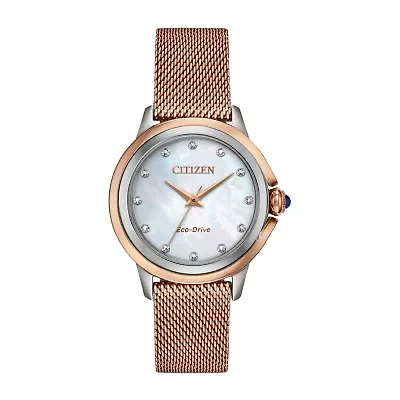 Citizen Womens Diamond Accent Rose Goldtone Stainless Steel Bracelet Watch Em0796-75d