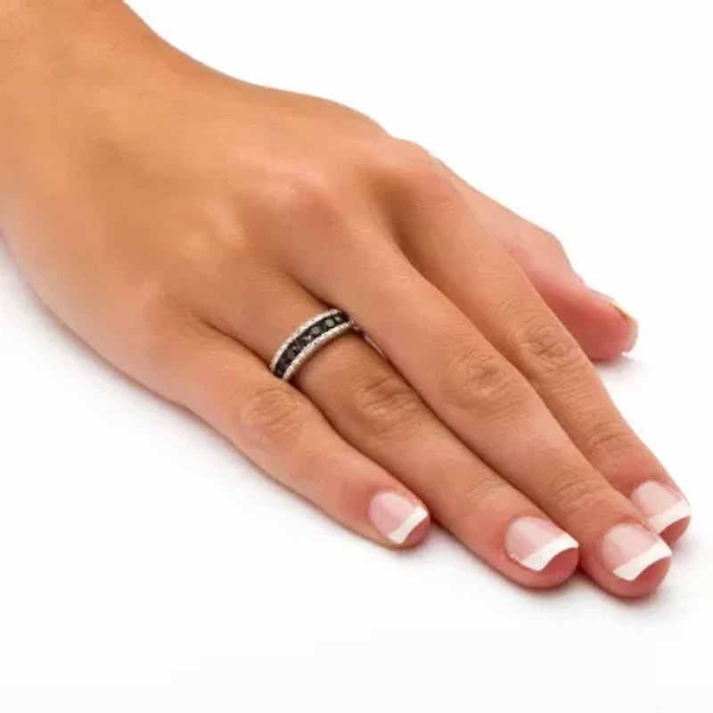 Womens 2MM Diamond Accent Genuine Blue Sapphire Platinum Over Silver Band