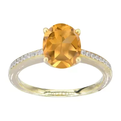 Womens Genuine Yellow Citrine 14K Gold Over Silver Halo Cocktail Ring