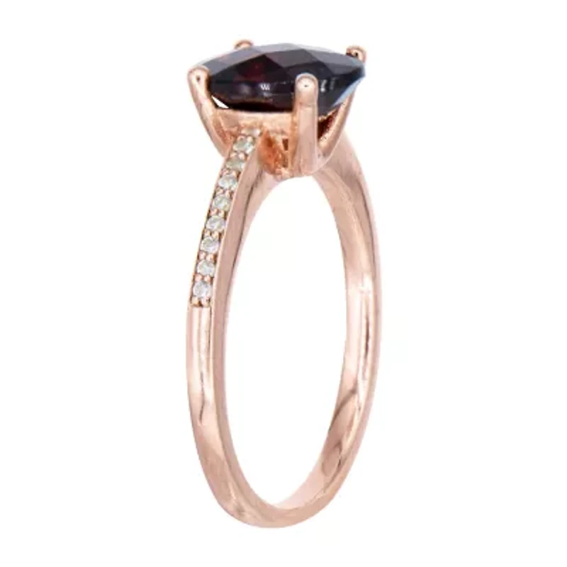 Womens Genuine Red Garnet 14K Rose Gold Over Silver Oval Halo Cocktail Ring