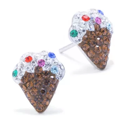 Silver Treasures Ice Cream Multi Color Crystal Sterling Silver 10.1mm Stud Earrings