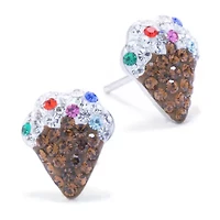 Silver Treasures Ice Cream Multi Color Crystal Sterling Silver 10.1mm Stud Earrings