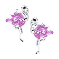 Silver Treasures Flamingo Pink Cubic Zirconia Sterling Silver 16.2mm Stud Earrings