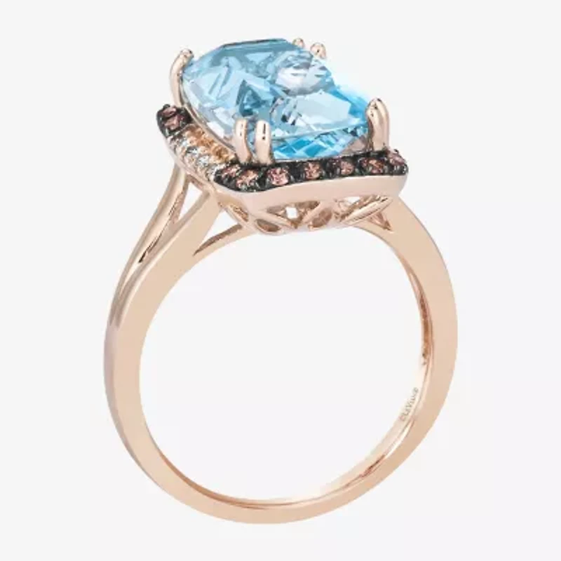Le Vian® Grand Sample Sale™ Ring featuring 6  3/8 CT. Blue Topaz 1/5 Chocolate Diamonds® 1/20 Nude Diamonds™ set 14K Strawberry Gold®