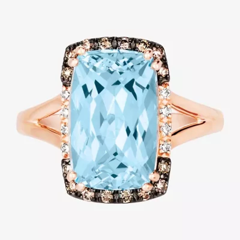 Le Vian® Grand Sample Sale™ Ring featuring 6  3/8 CT. Blue Topaz 1/5 Chocolate Diamonds® 1/20 Nude Diamonds™ set 14K Strawberry Gold®