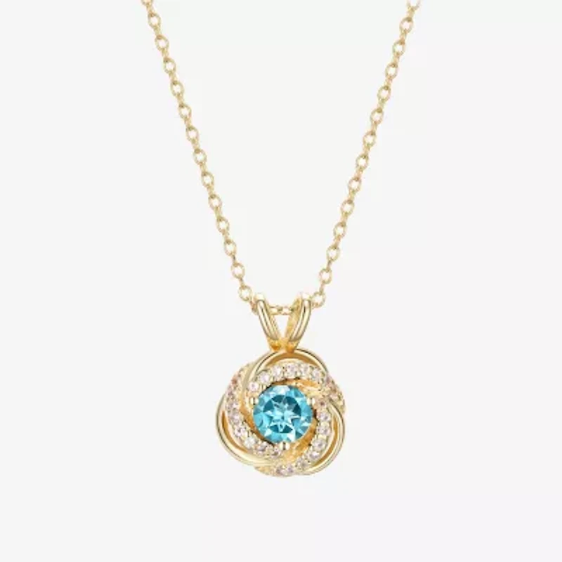 Womens Genuine Blue Topaz 18K Gold Over Silver 18 Inch Pendant Necklace