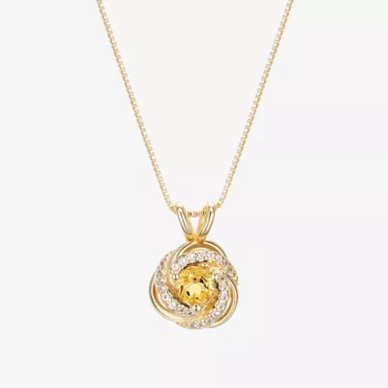 Womens Genuine Yellow Citrine 18K Gold Over Silver 18 Inch Pendant Necklace