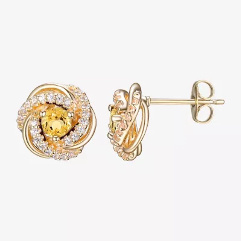 Genuine Yellow Citrine 18K Gold Over Silver 10.7mm Stud Earrings