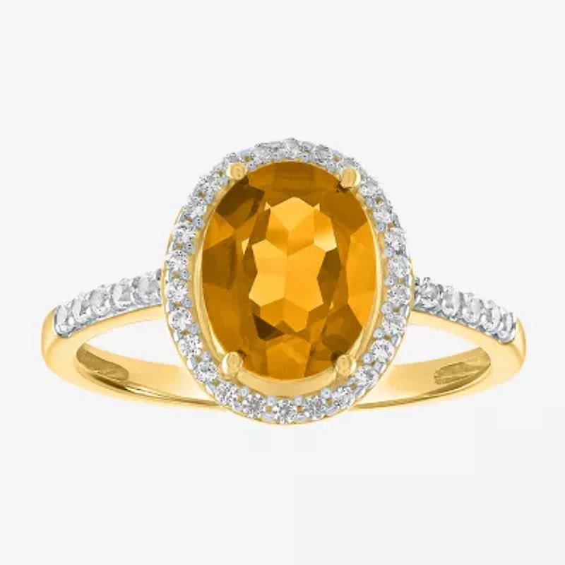 Womens Genuine Yellow Citrine 10K Gold Cocktail Ring