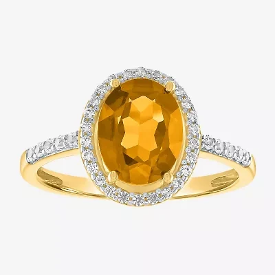 Womens Genuine Yellow Citrine 10K Gold Cocktail Ring