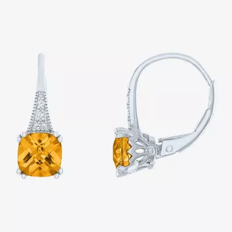 Gemstone Sterling Silver Cushion Drop Earrings