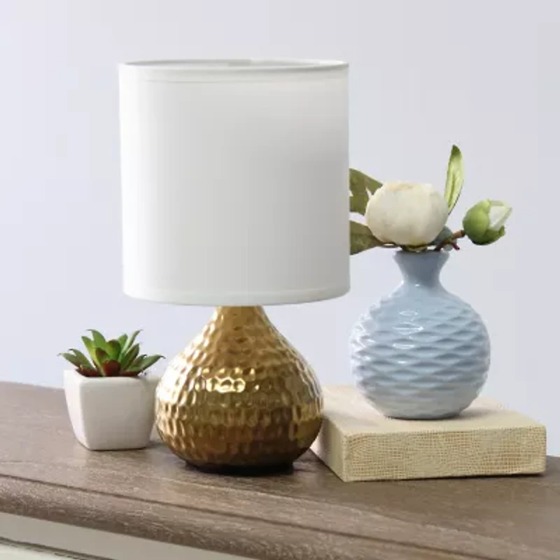 All the Rages Simple Designs Mini Hammered Porcelain Table Lamp