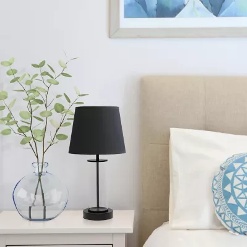 All the Rages Simple Designs Encased Metal And Clear Glass Table Lamp