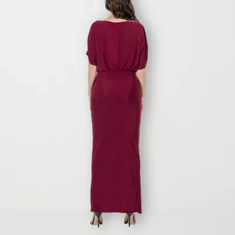 24seven Comfort Apparel Womens Boat Neck Short Sleeve Maxi Dress