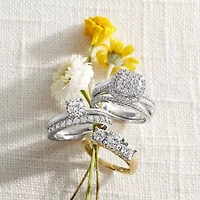 I Said Yes (H-I / I1) Womens 3/4 CT. T.W. Lab Grown White Diamond Sterling Silver Cushion Side Stone Halo Bridal Set