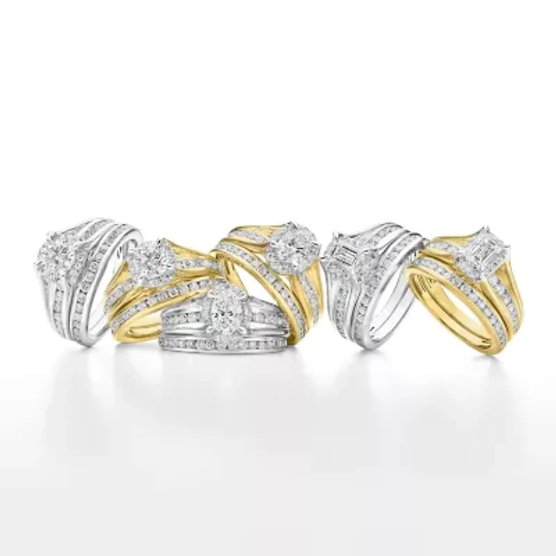 (F / VS2) Womens 1 1/2 CT. T.W. Lab Grown White Diamond 10K or 14K Gold Round Side Stone Bridal Set