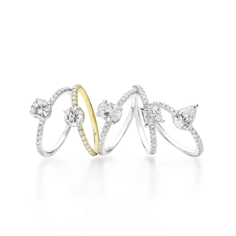 (G-H /  Si1-Si2) Womens 1 CT. T.W. Lab Grown White Diamond 10K Gold Oval Side Stone Engagement Ring