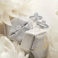 (F / VS2) Womens 1 CT. T.W. Lab Grown White Diamond 10K or 14K Gold Round Side Stone Halo Bridal Set