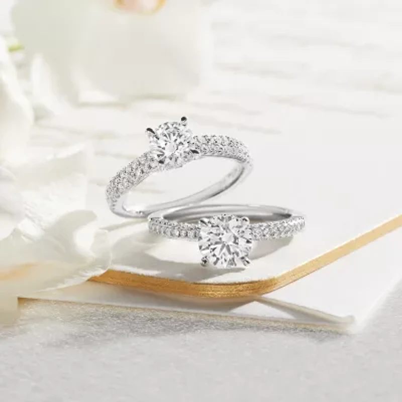 (H-I / SI1-SI2) Womens 2 CT. T.W. White Diamond 10K or 14K Gold Round Side Stone Engagement Ring