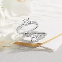 (H-I / SI1-SI2) Womens 2 CT. T.W. White Diamond 10K or 14K Gold Round Side Stone Engagement Ring