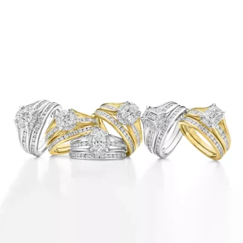 G / Si1-Si2) Womens 1 1/2 CT. T.W. Lab Grown White Diamond 10K White Gold Side Stone Halo Bridal Set