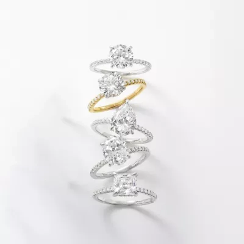 (G-H / Si1-Si2) Womens 2 1/4 CT. T.W. Lab Grown White Diamond 14K Gold Side Stone Engagement Ring