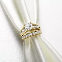 (G / Si1-Si2) Womens 4 CT. T.W. Lab Grown White Diamond 10K Gold Round Side Stone Bridal Set
