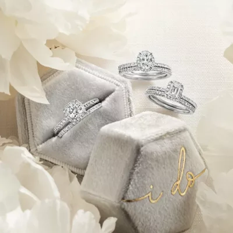 (G / Si1-Si2) Womens 1 CT. T.W. Lab Grown White Diamond 10K Gold Side Stone Halo Bridal Set