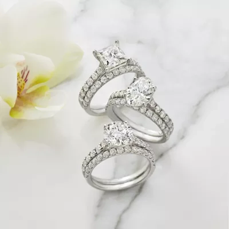 (H-I / SI1-SI2) Signature By Modern Bride Womens 3 CT. T.W. Lab Grown White Diamond 14K Gold Oval Bridal Set