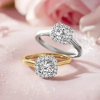 1 CT. T.W. Lab-Grown (G-H / SI1-SI2) Diamond Cushion Halo Engagement Ring 10K Gold