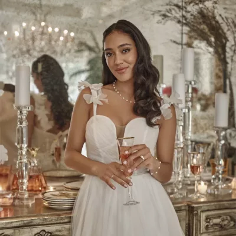 Modern Bride Gemstone 2.5MM 1/10 CT. T.W. 10K White Gold Wedding Band