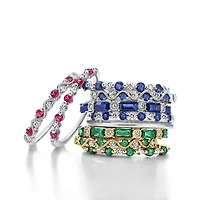 Modern Bride Lab-Created Gemstone and 1/10 CT.T.W. Lab-Grown Diamond 2MM Wedding Band 10K Gold