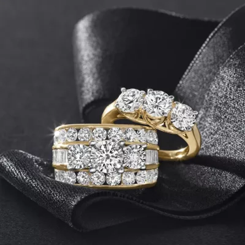 Love Lives Forever (I / I1) Womens 4 CT. T.W. Lab Grown White Diamond 10K Gold Round Side Stone 3-Stone Engagement Ring