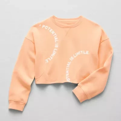 Xersion Little & Big Kid Girls Crew Neck Fleece Long Sleeve Sweatshirt