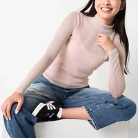 Arizona Build In Cami Womens Juniors Mock Neck Long Sleeve T-Shirt