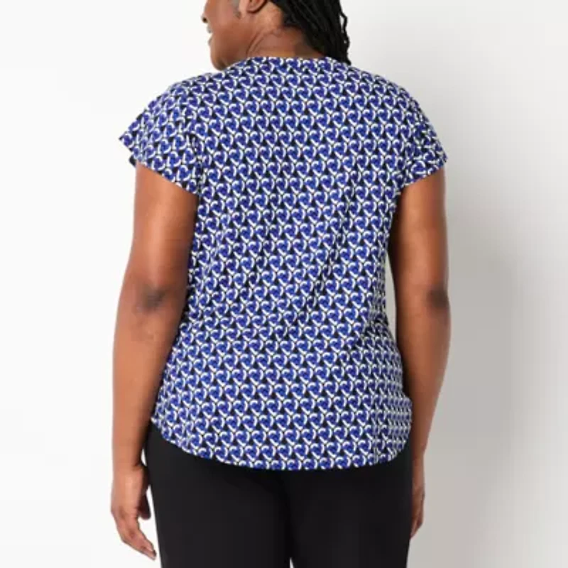 Liz Claiborne Womens Plus Crew Neck Short Sleeve Blouse