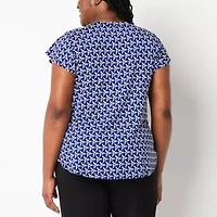 Liz Claiborne Womens Plus Crew Neck Short Sleeve Blouse