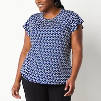 Liz Claiborne Womens Plus Crew Neck Short Sleeve Blouse