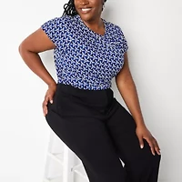 Liz Claiborne Womens Plus Crew Neck Short Sleeve Blouse