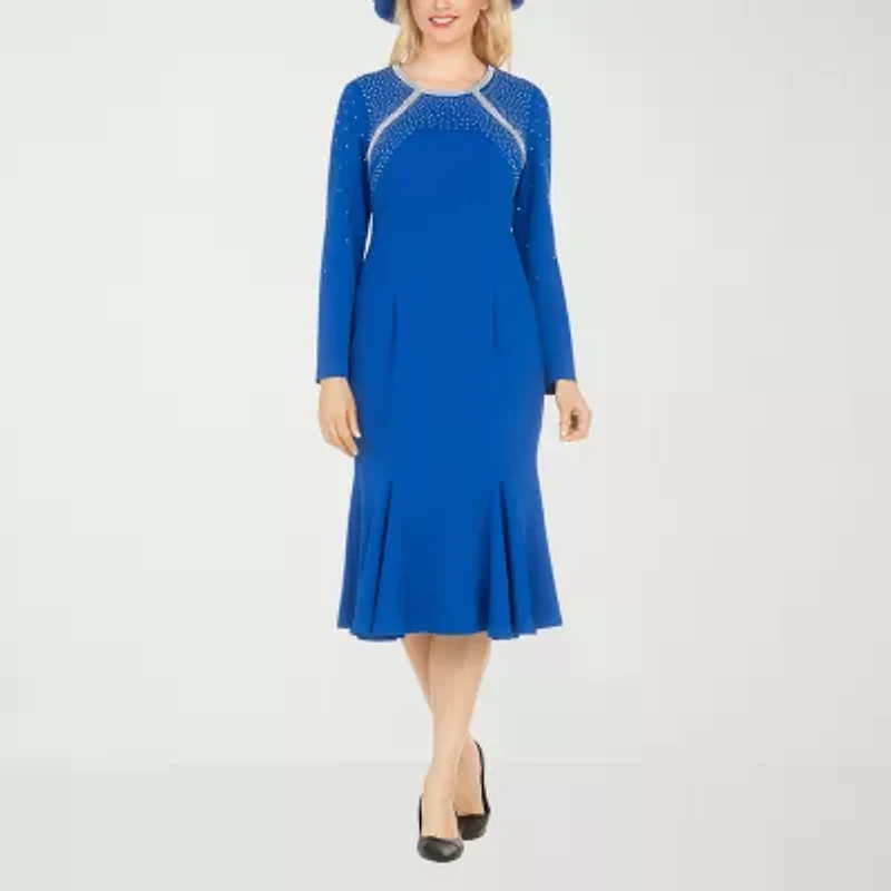 Giovanna Signature Womens Beaded Embellished Long Sleeve Sheath Dress