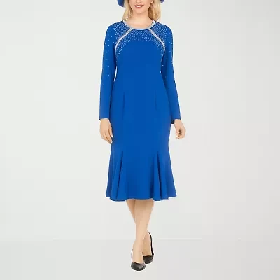 Giovanna Signature Womens Beaded Embellished Long Sleeve Sheath Dress