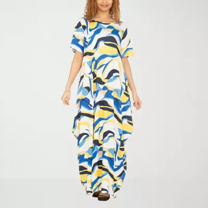 Giovanna Signature Womens Short Sleeve Abstract Maxi Dress