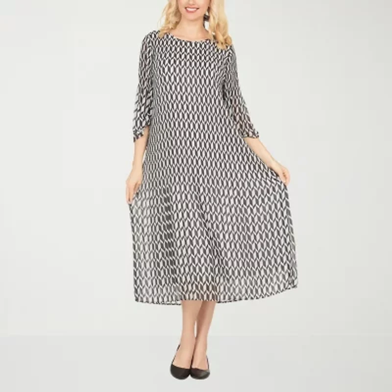 Giovanna Signature Womens 3/4 Sleeve Midi Chevron A-Line Dress