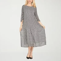 Giovanna Signature Womens 3/4 Sleeve Midi Chevron A-Line Dress