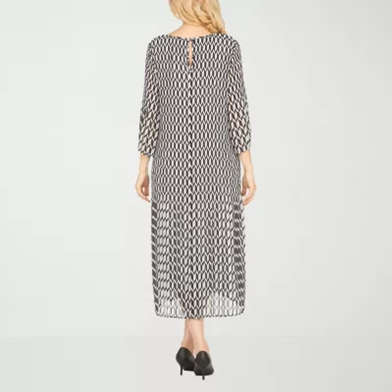 Giovanna Signature Womens 3/4 Sleeve Midi Chevron A-Line Dress