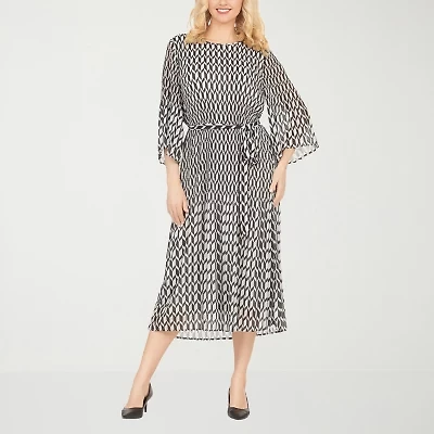 Giovanna Signature Womens 3/4 Sleeve Midi Chevron A-Line Dress