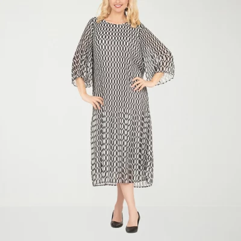 Giovanna Signature Womens 3/4 Sleeve Midi Chevron A-Line Dress
