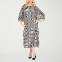 Giovanna Signature Womens 3/4 Sleeve Midi Chevron A-Line Dress