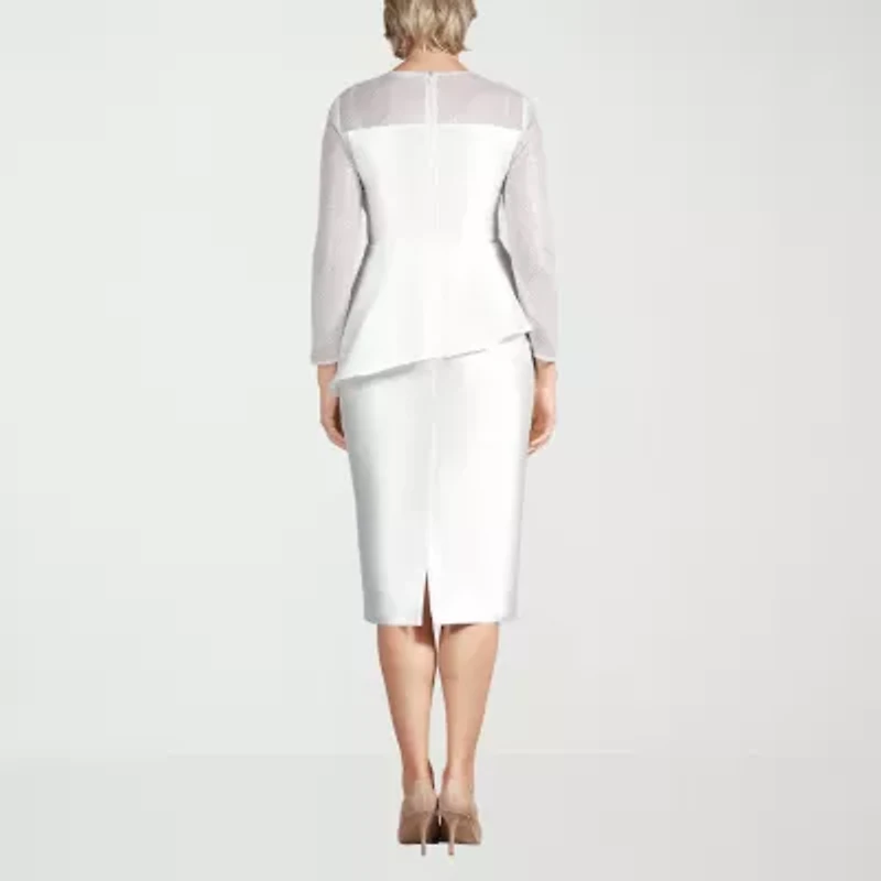 Giovanna Signature Womens Long Sleeve Embellished Midi Peplum Dress