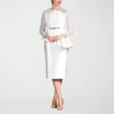 Giovanna Signature Womens Long Sleeve Embellished Midi Peplum Dress